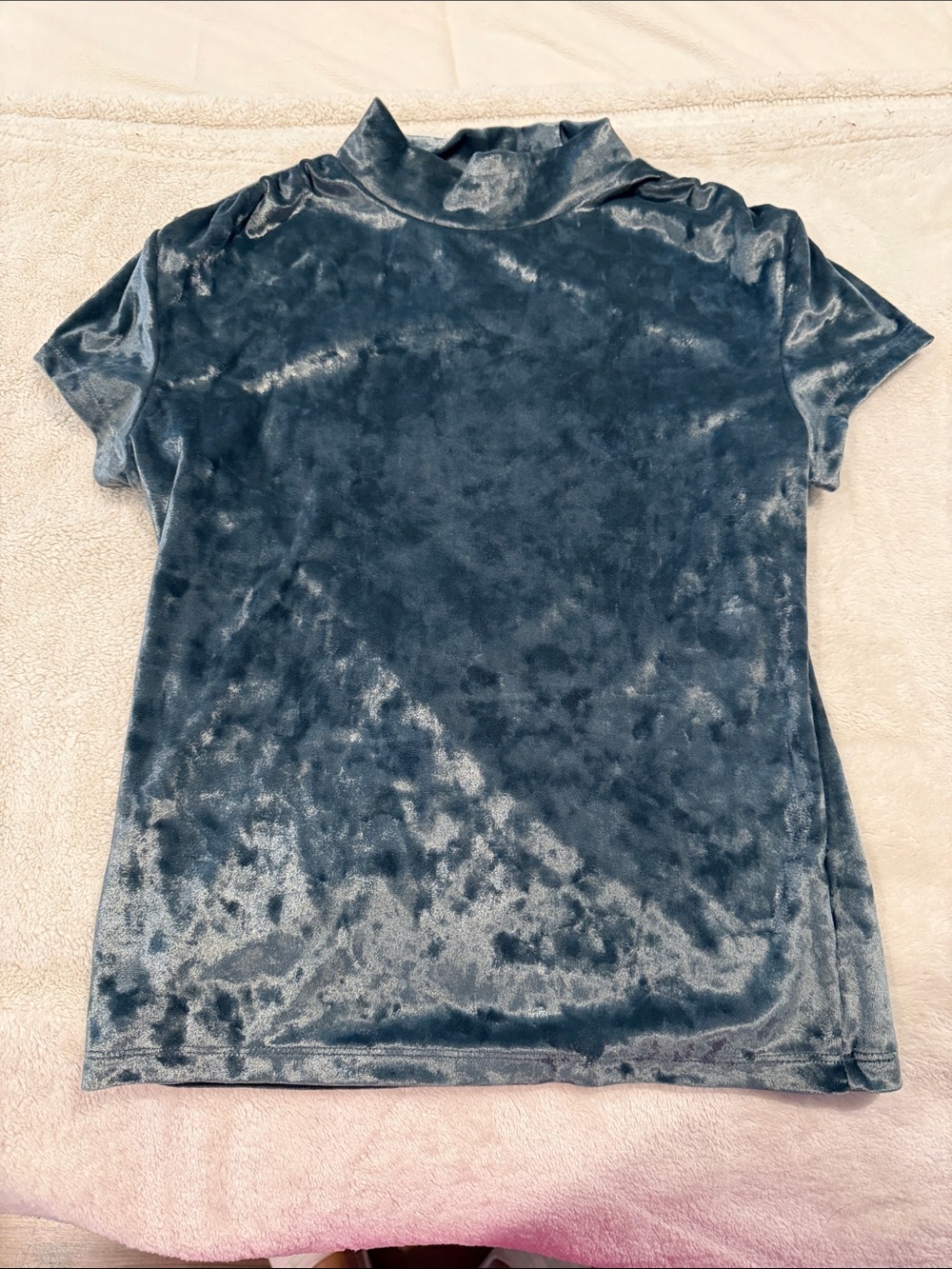 a new day Velvet Mock Neck Short Sleeve Top - Slate Blue